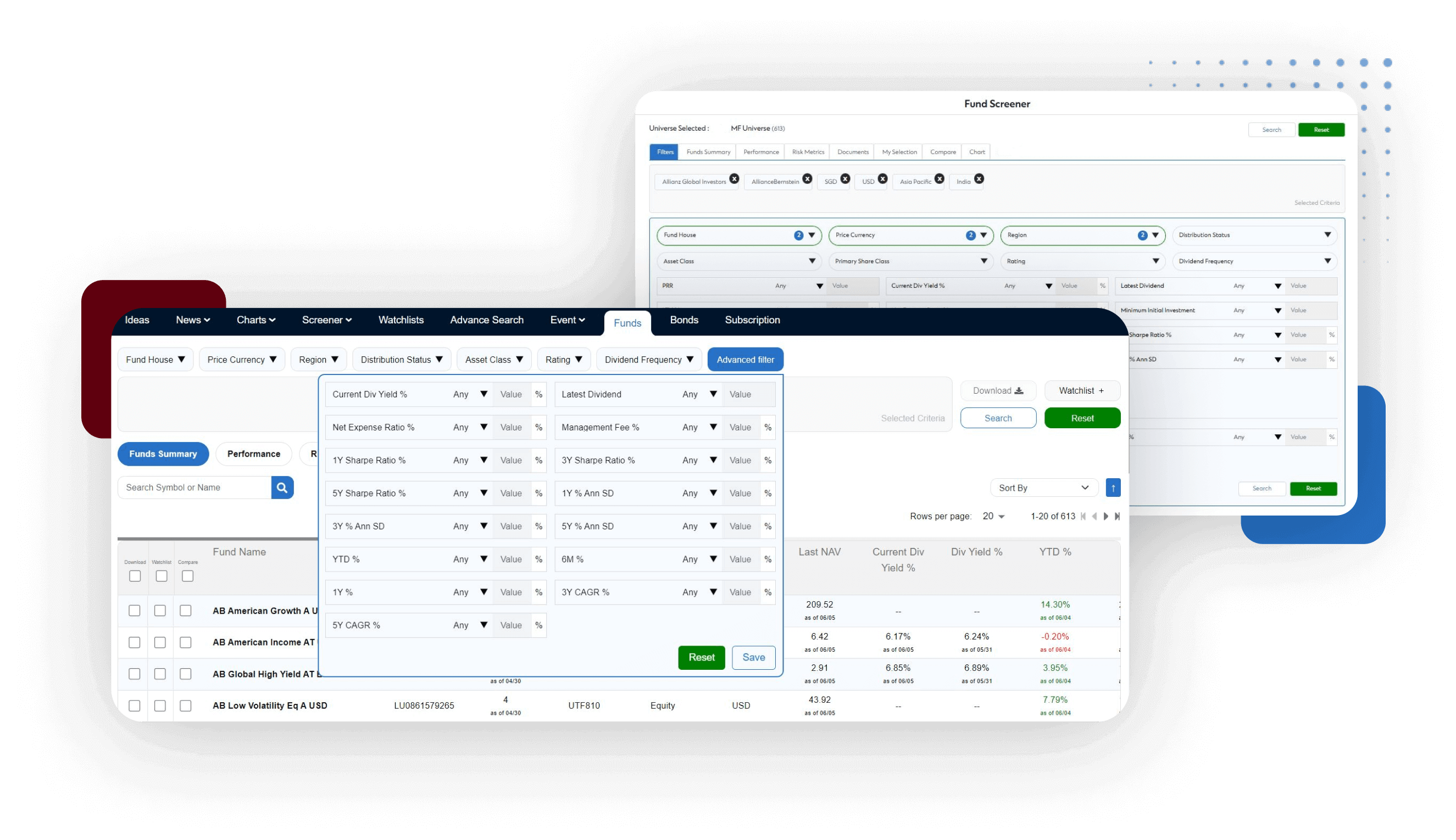 Image Showing Collage of Diverse Filtering Options for Funds